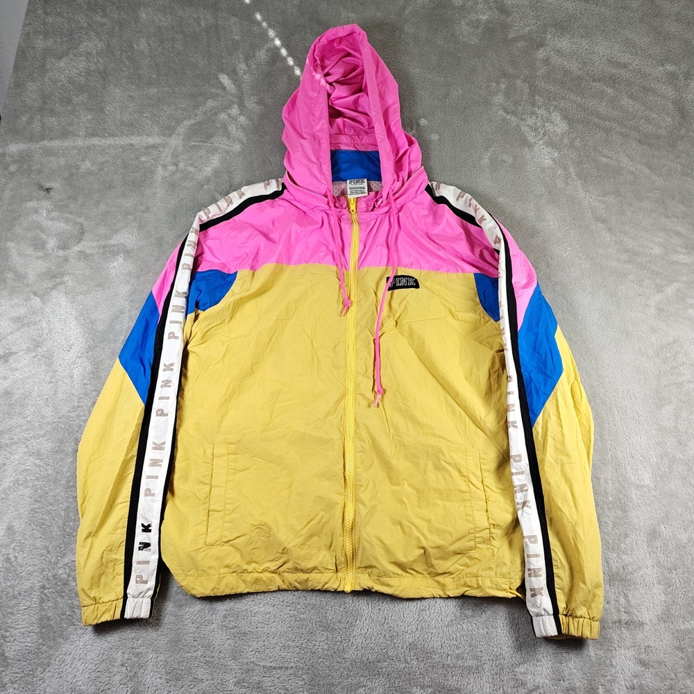 PINK Victorias Secret Jacket Womens XS Small Yellow Pink Colorblock Windbreaker